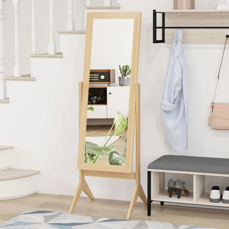 HOMCOM Standspiegel großer Standspiegel mit verstellbarer Neigung für Ankleidezimmer Schlafzimmer 47 x 46 x 148 cm Eiche