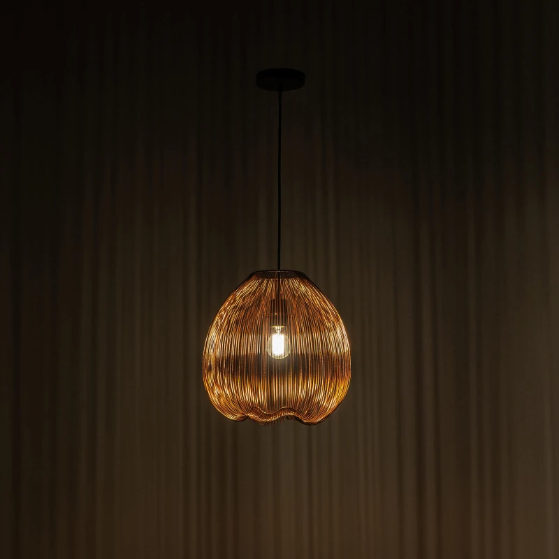 E-STYLO Lampada a sospensione con paralume a gabbia in metallo dorato, ideale per aggiungere eleganza e modernità ai tuoi ambienti, 35cm X 35cm H. 150cm