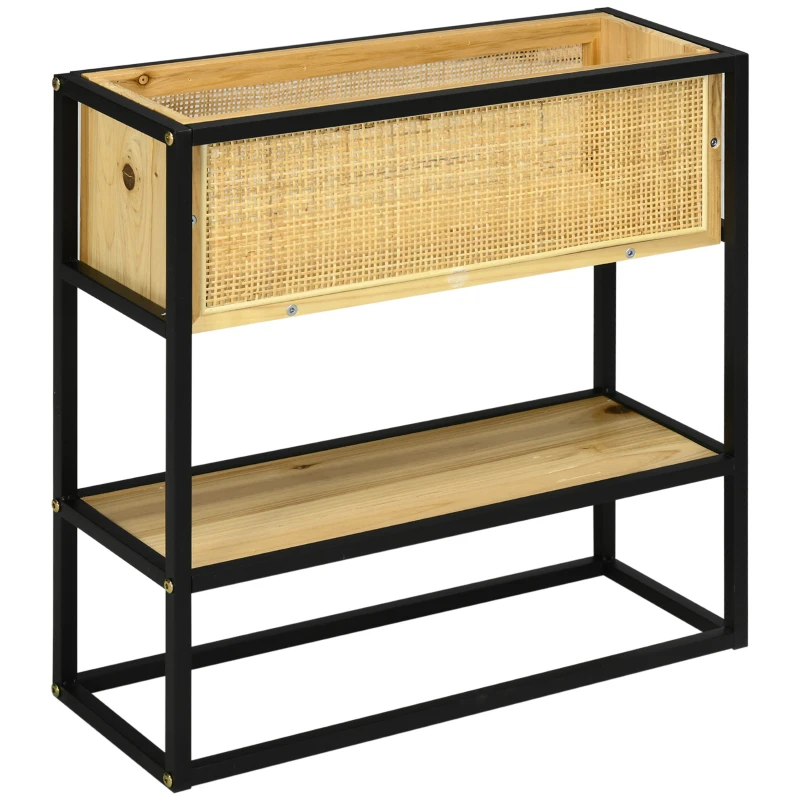 Outsunny Jardinière sur pieds rectangulaire avec étagère inférieure carré potager extérieur métal et bois 55 x 20 x 56 cm