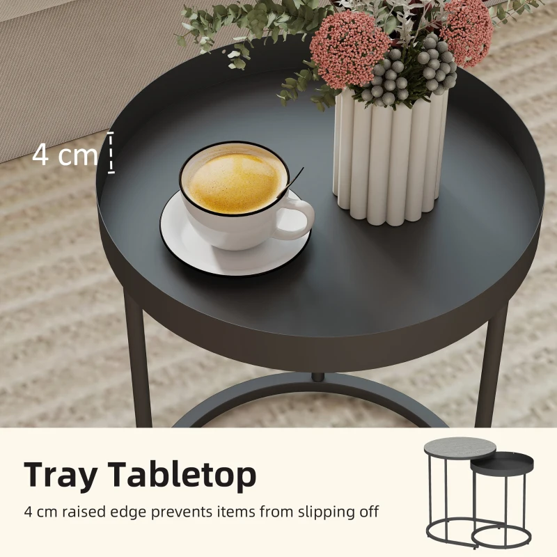 HOMCOM Set de 2 Măsuțe de Cafea în Stil Industrial, din Lemn și Metal, Ø42x54 cm și Ø36.5x48.5 cm, Gri și Negru