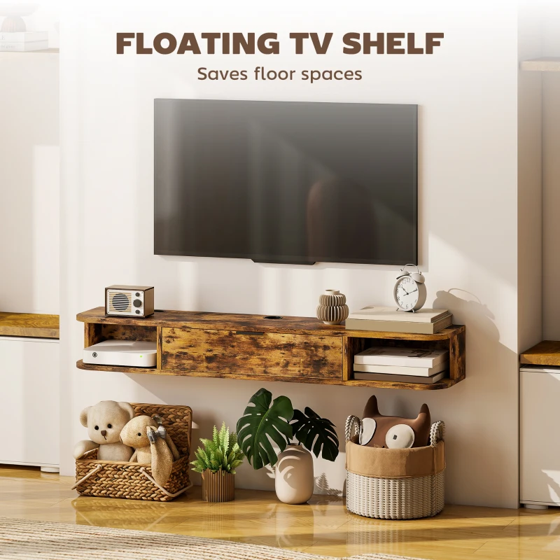 HOMCOM 120 cm Floating TV Unit for TVs up to 50 Inch - Rustic Brown
