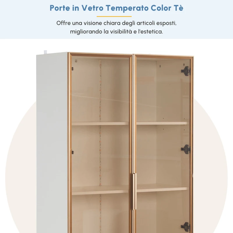 Vetrinetta Moderna in Vetro con Illuminazione LED a 16 Colori, Doppie Porte e Ripiani Regolabili, 80x40x160 cm - Mobiletto Porta TV, Bianco