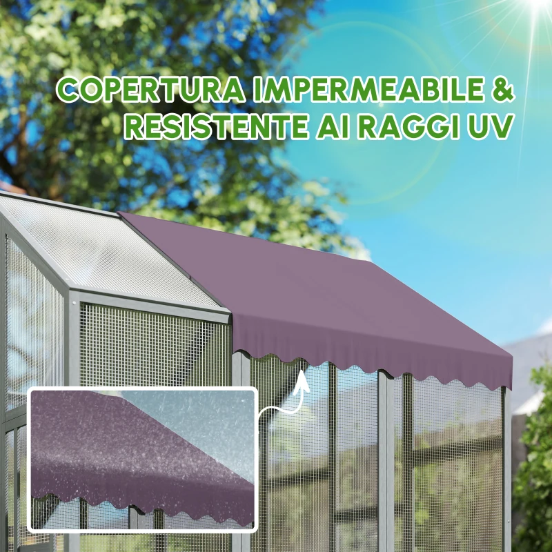 PawHut Recinto per Galline, Pollaio con Tetto Impermeabile, 2 Nidi, 2 Posatoi, per 6-8 Galline, 1.7 x 1.8 x 1.8 m, Grigio