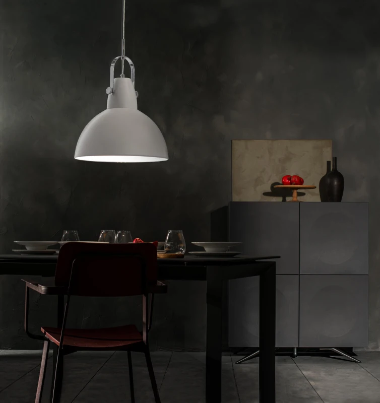 E-STYLO Lampada a sospensione bianca dal design minimal e moderno, perfetta per illuminare con stile cucine, sale da pranzo e soggiorni contemporanei, 38cm X 38cm H. 165cm