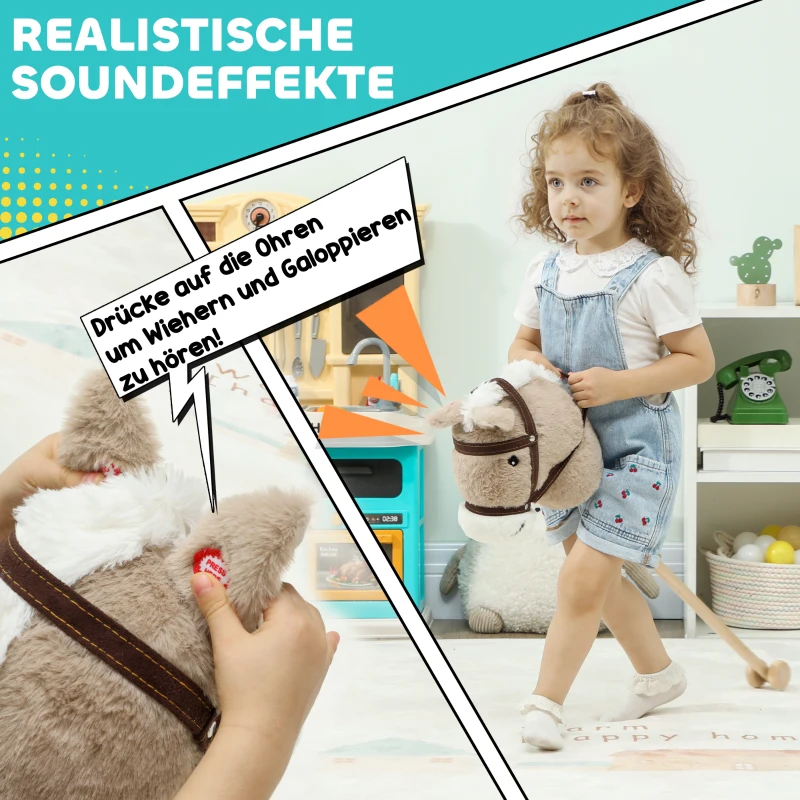 AIYAPLAY Steckenpferd Kinder Steckenpferde mit Sound, Rolle, Stockpferd zum Reiten für Kinder 24+ Monate, Grau