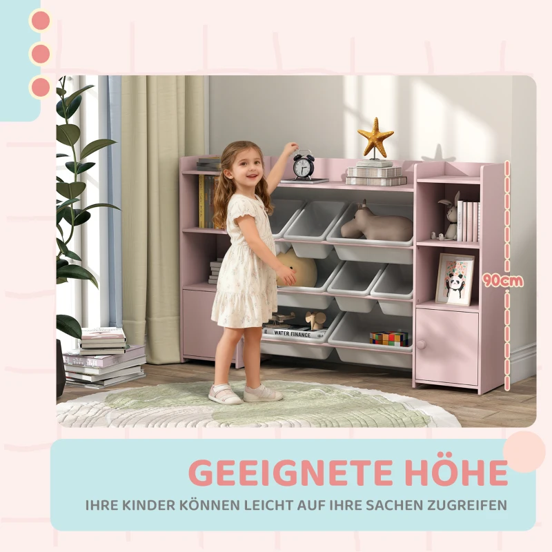 AIYAPLAY Kinder-Aufbewahrungsregal, Regal für Spielzeug und Bücher, zum übersichtlichen Aufräumen, 8 herausnehmbare Boxen, Rosa