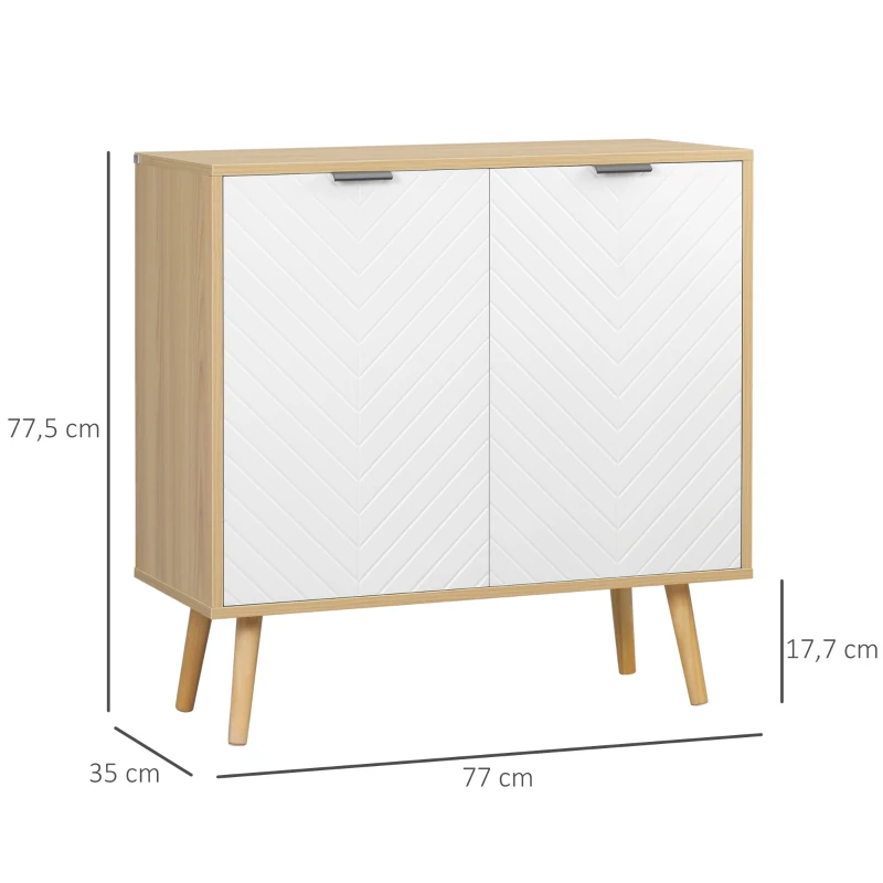 HOMCOM Buffet salon, meuble de rangement avec 2 portes et étagère réglable, 77 x 35 x 77,5 cm, blanc et bois naturel