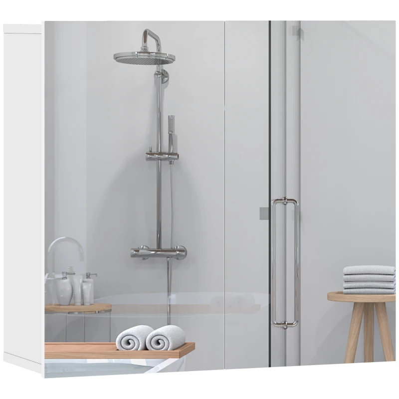HOMCOM Double-Door Bathroom Mirror Cabinet - White