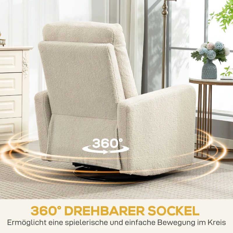 HOMCOM Relaxfauteuil, ontspanningsfauteuil met fleecebekleding, verstelbare rugleuning, gestoffeerde fauteuil, staal, Beige