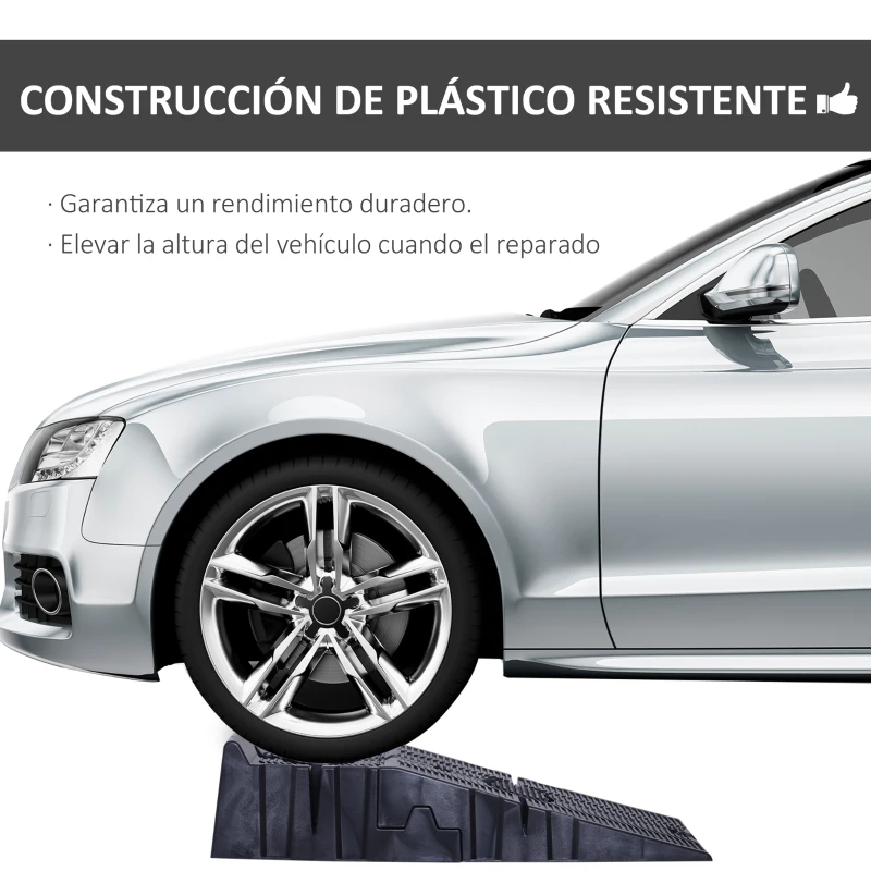 DURHAND Juego de 2 Rampas Portátiles de Plástico Carga 3 Toneladas para Coches Estándares Furgonetas Pequeñas 91x30x21 cm Negro
