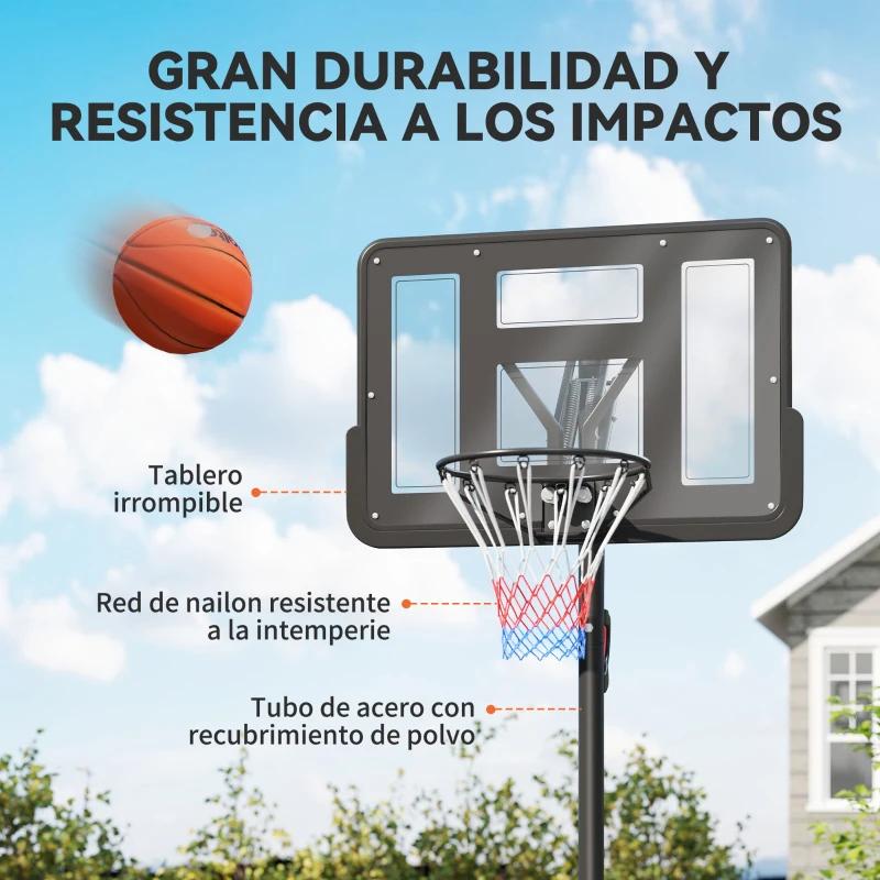 SPORTNOW Canasta de Baloncesto para Exterior Ajustable de 235-305 cm con Tablero Irrompible 110 cm Saco de peso y Ruedas Negro