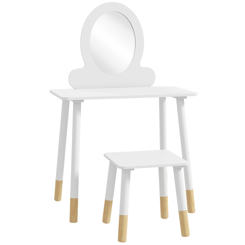 AIYAPLAY Ensemble coiffeuse pour enfants avec tabouret, coiffeuse 2 pièces pour enfants de 3 à 6 ans -  blanc