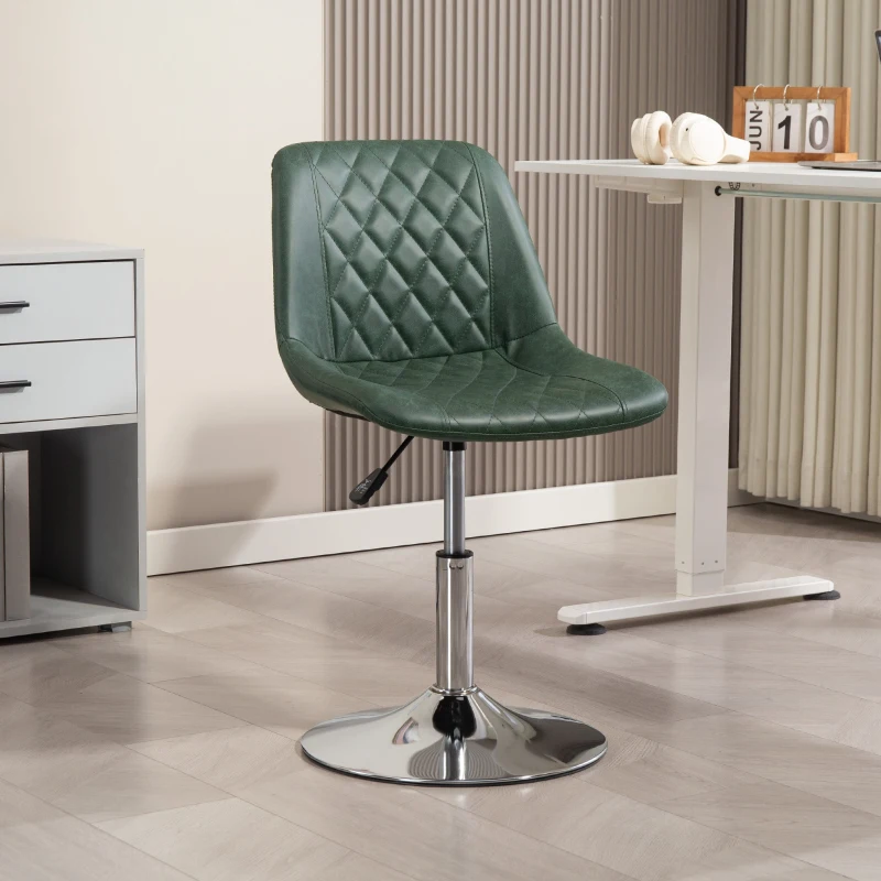 HOMCOM Chaise de bureau sans roulettes et accoudoirs, pivotant avec base en acier, hauteur réglable, en cuir synthétique, vert