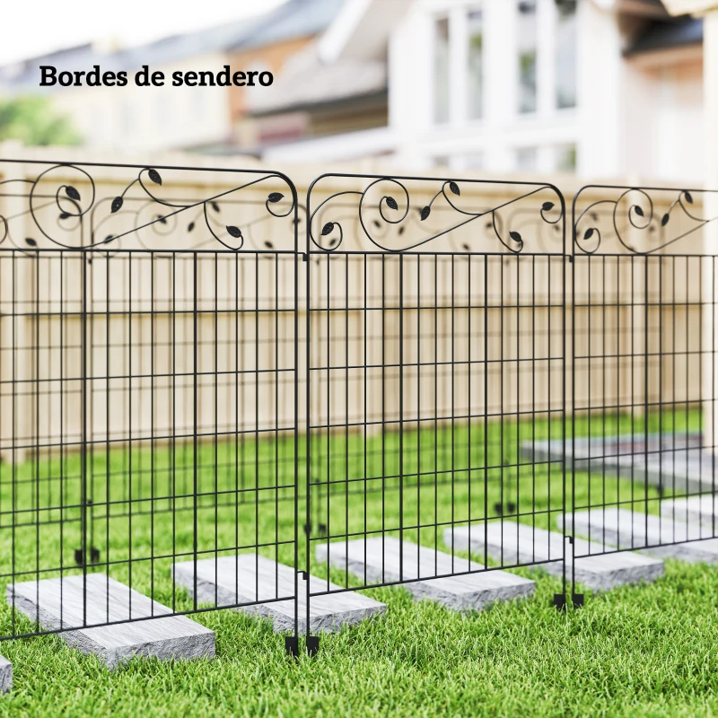 Outsunny Valla de Jardín Exterior de 4 Paneles 88x110 cm Vallas Decorativas con Ángulo Ajustable Negro