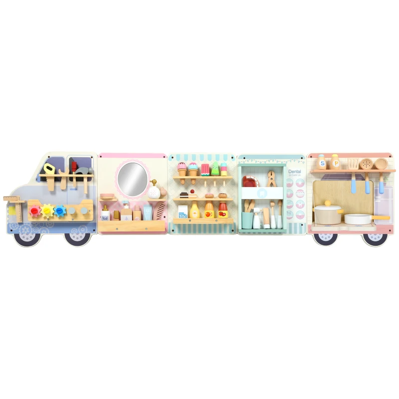 AIYAPLAY Wooden Busy Board, 5 in 1 Activity Wall Panels for Kids 3+ Years, for Daycare, Playroom, Home