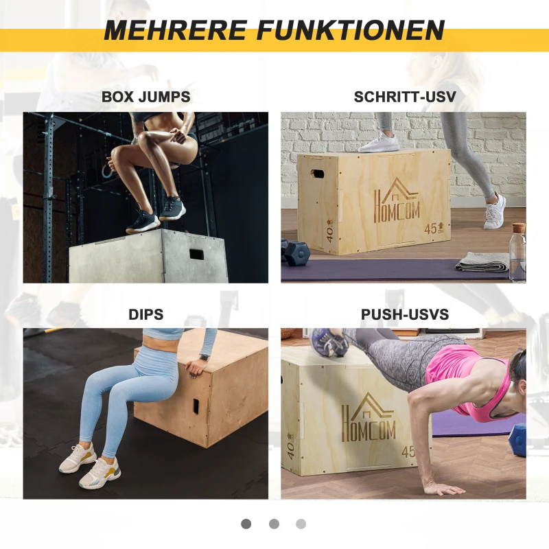 HOMCOM Plyo Box, Sprungbox aus Holz, Plyometric Plattform mit Griff für Zuhause, 45 x 40 x 60 cm, Naturholz