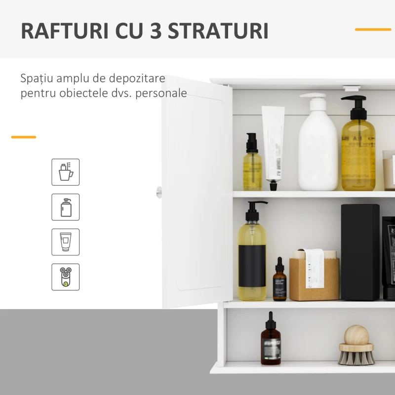 HOMCOM dulap de baie cu oglinda, 56x13x58 cm, alb