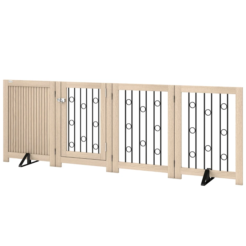 PawHut Freestanding Pet Gate, Dog Gate with Door, 4 Panels, for Hallway, Stairs, Door Frame, MDF, Steel