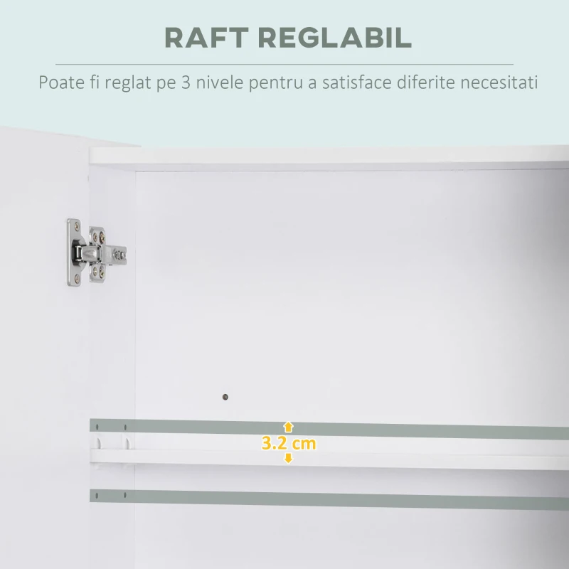 Kleankin Dulap cu oglinda dreptunghiulara din MDF si Sticla, 60x15x75cm, Alb