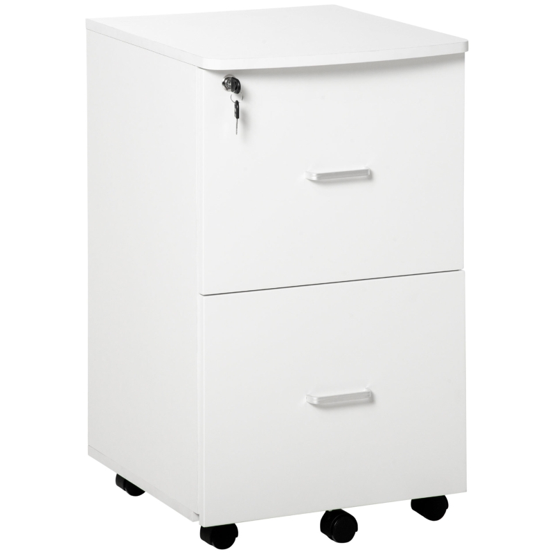 Vinsetto Caisson de bureau rangement sur roulettes dossier meuble armoire de bureau 2 tiroirs verrouillables en MDF panneaux de particules dim. 43L x 45l x 72H cm blanc