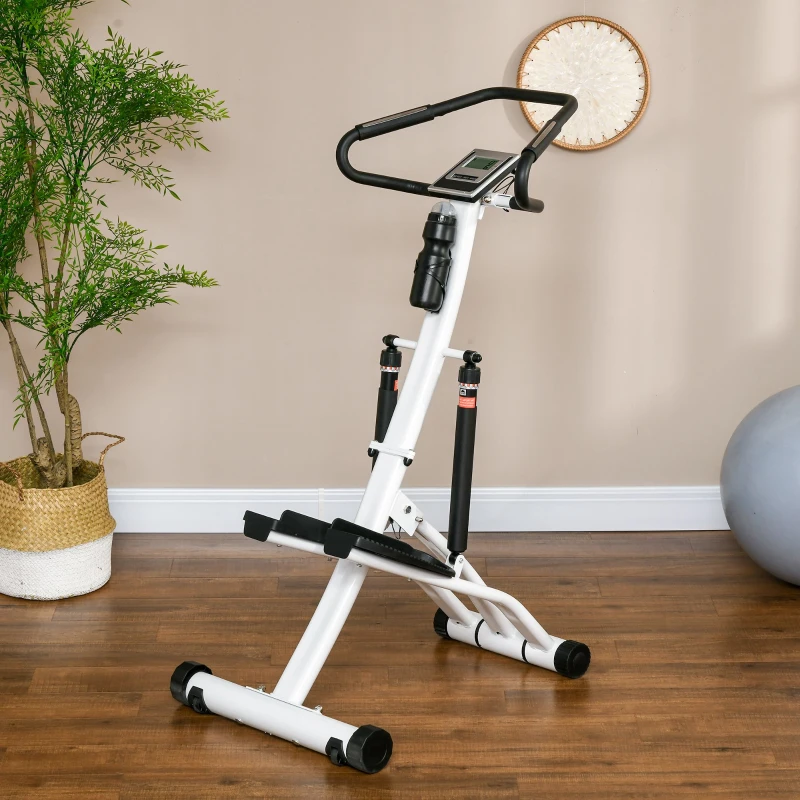 SPORTNOW Stepper avec guidon 12 niveaux de résistance réglables, écran LCD, 2 roues et pédales antidérapantes, blanc et noir