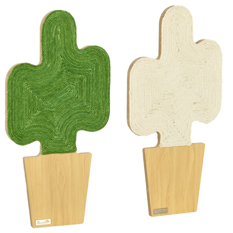 PawHut Lot de 2 griffoirs grattoir mural ou à poser forme original cactus avec surface à gratter en jute 30 x 60 cm marron blanc vert