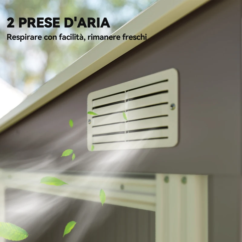 Outsunny Capanno Attrezzi in Metallo 1.5x2m con Base, Porta Scorrevole e Tetto Inclinato, Grigio Chiaro