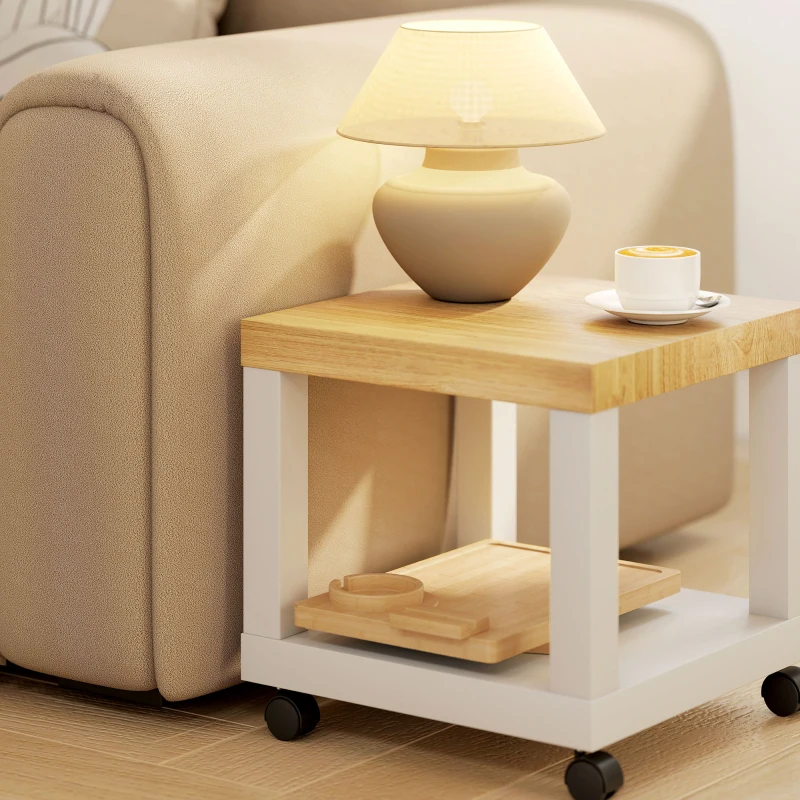 HOMCOM Faltbares, flexibles Bambus-Armlehnen-Tablett für Sofa mit herausnehmbarem Getränkehalter und Drehhalter für Handy