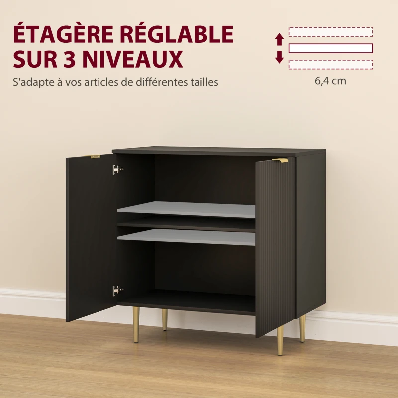 HOMCOM Buffet cuisine meuble de rangement avec 2 portes étagère réglable pieds métalliques surélevés 80 x 40 x 80 cm noir