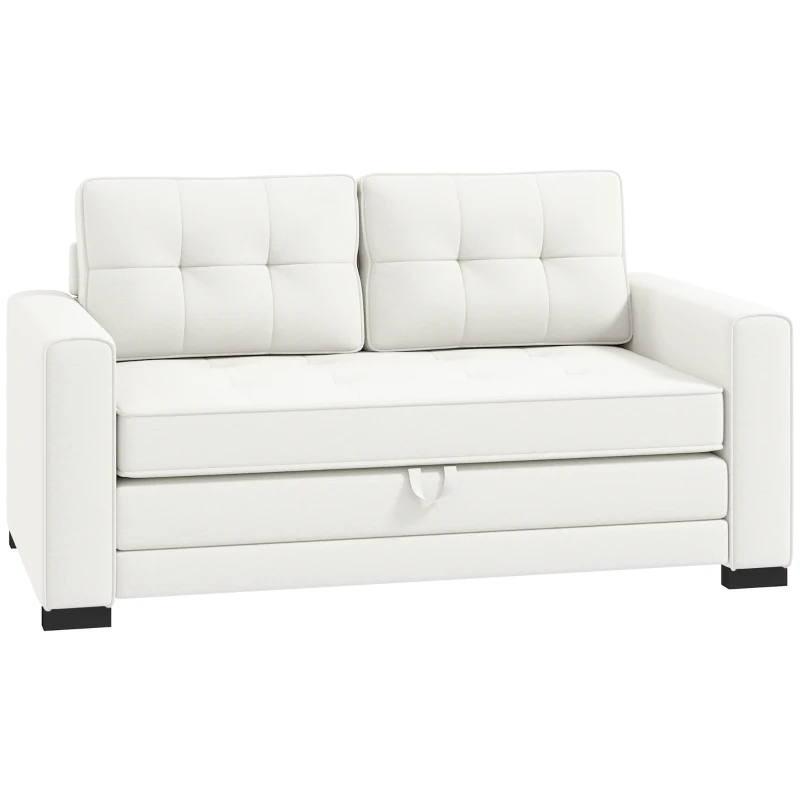 HOMCOM Canapé convertible 2 places canapé-lit avec dossier capitonné, coussins et matelas pliable au sol, blanc