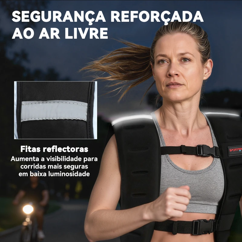 SPORTNOW Colete de Peso 5 kg Colete de Treino com 2 Tiras Ajustáveis e Bandas Reflectoras para Treino de Força Corrida 43x33 cm Preto
