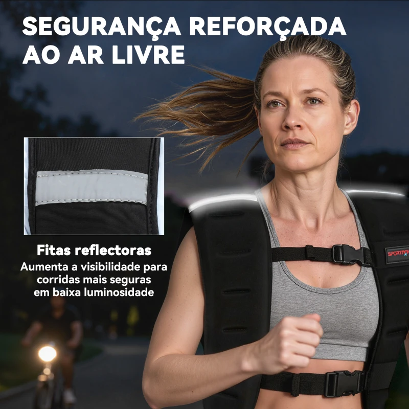 SPORTNOW Colete de Peso 8 kg Colete de Treino com 2 Tiras Ajustáveis e Bandas Reflectoras para Treino de Força Corrida 43x33 cm Preto