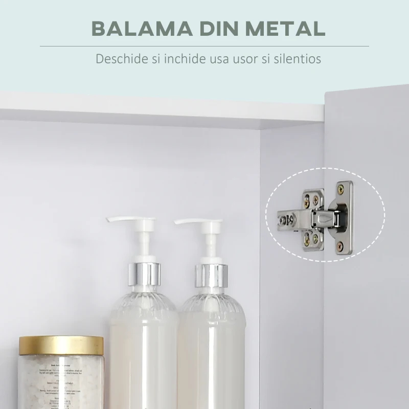 Kleankin Dulap cu oglinda dreptunghiulara din MDF si Sticla, 60x15x75cm, Alb