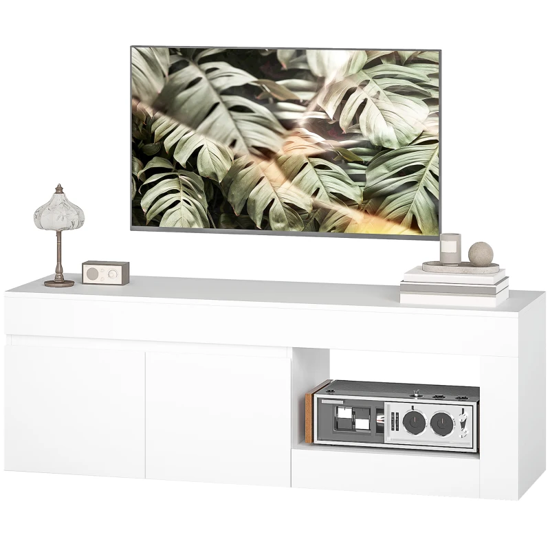 HOMCOM Modernes TV-Möbel für Wohnzimmer mit 2 Türen, offenes Fach, für Fernseher bis 152,4 cm, 140x40x48 cm, Weiß