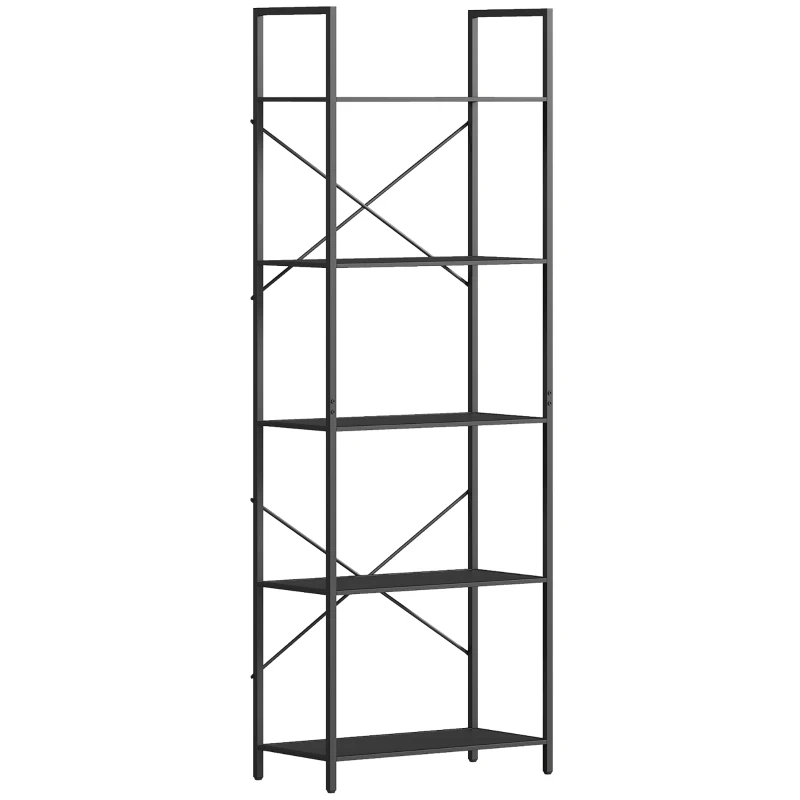 HOMCOM Libreria a 5 ripiani, in stile industriale con struttura metallica, 60x30x170,5 cm, Nero