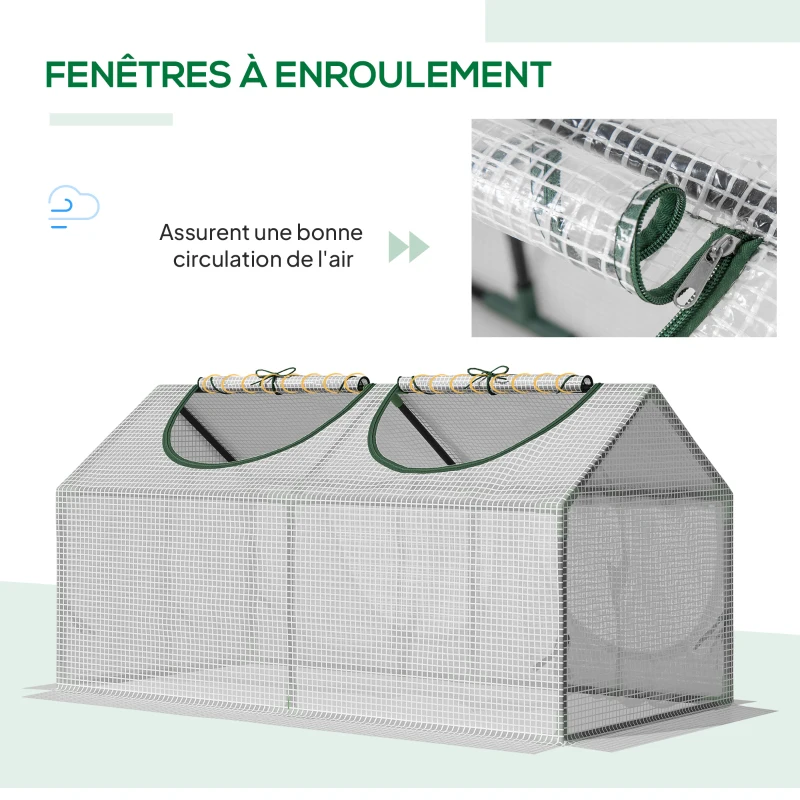 Outsunny Serre de jardin mini serre 2 fenêtres enroulables couverture en PE haute densité 140 g/m² 120 x 60 x 60 cm blanc