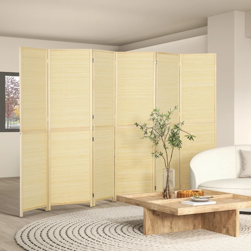 HOMCOM Paravent en bois de bambou 6 panneaux 270 x 180 cm séparateur de pièce cloison de séparation pliable - naturel