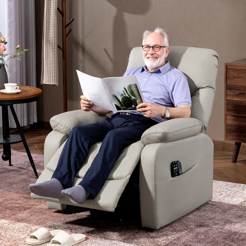 HOMCOM Fauteuil releveur électrique, fauteuil relax électrique avec fonction massage et chauffage, 89 x 94,5 x 103 cm, gris