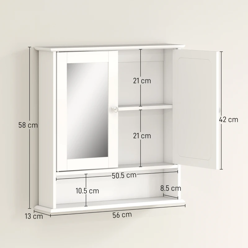 HOMCOM dulap de baie cu oglinda, 56x13x58 cm, alb