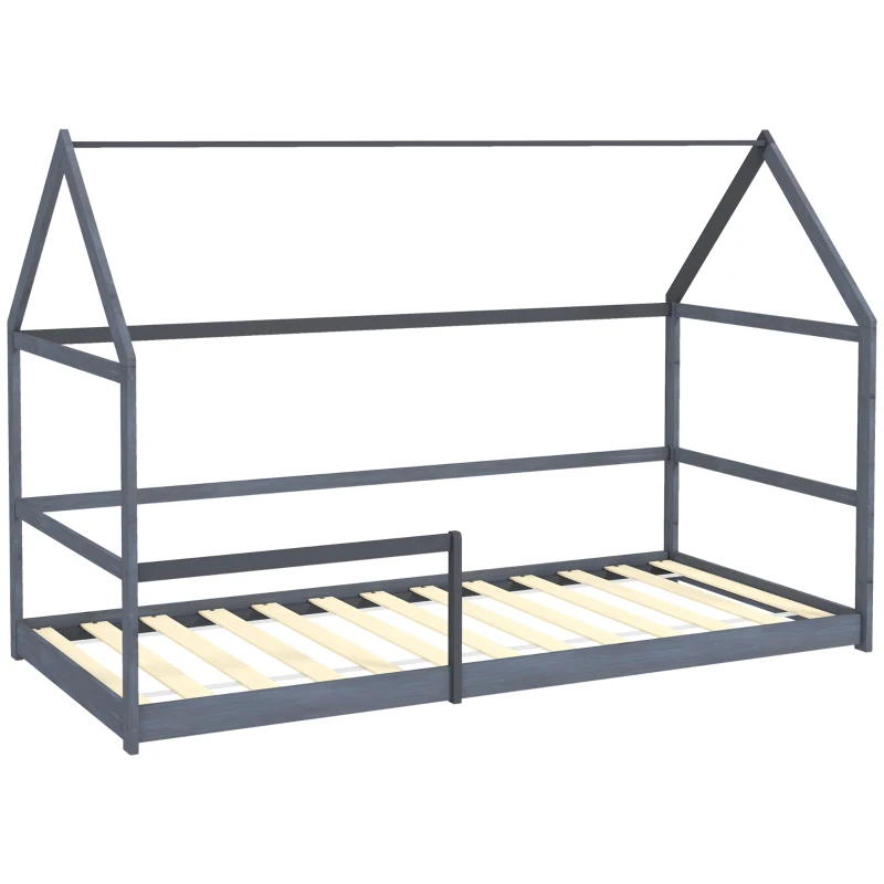 AIYAPLAY Lit cabane enfant lit pour enfant 3-8 ans cadre de lit barrières de sécurité 196L x 97,5l x 135H cm bois de pin gris