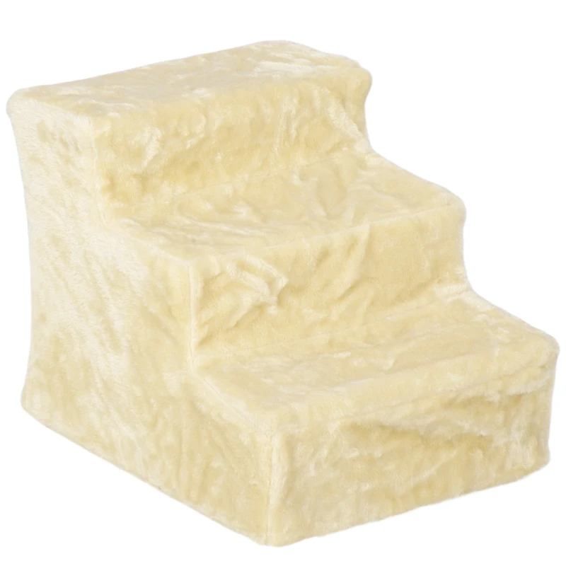 PawHut Scala per Cani a 3 Gradini con Fodera Rimovibile e Lavabile 46x35x35 cm Beige
