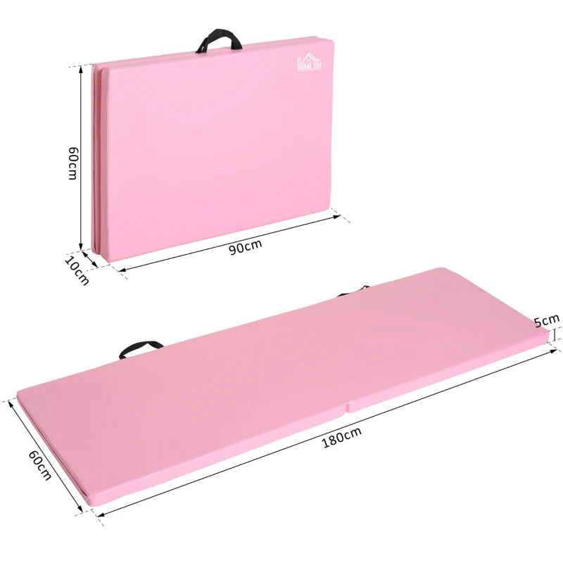 HOMCOM Tappetino da Ginnastica Pieghevole, Materassino Fitness Spesso 5 cm e Antiscivolo, 180x60x5 cm, Rosa