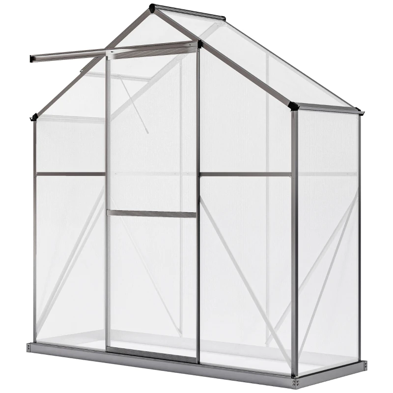 Outsunny 6 x 2.5ft Polycarbonate Greenhouse Walk-In Green House with Rain Gutter, Sliding Door, Window, Foundation, Dark Grey