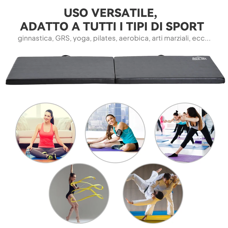HOMCOM Tappetino da Ginnastica Pieghevole, Materassino Fitness Spesso 5 cm e Antiscivolo, 180x60x5 cm, Nero