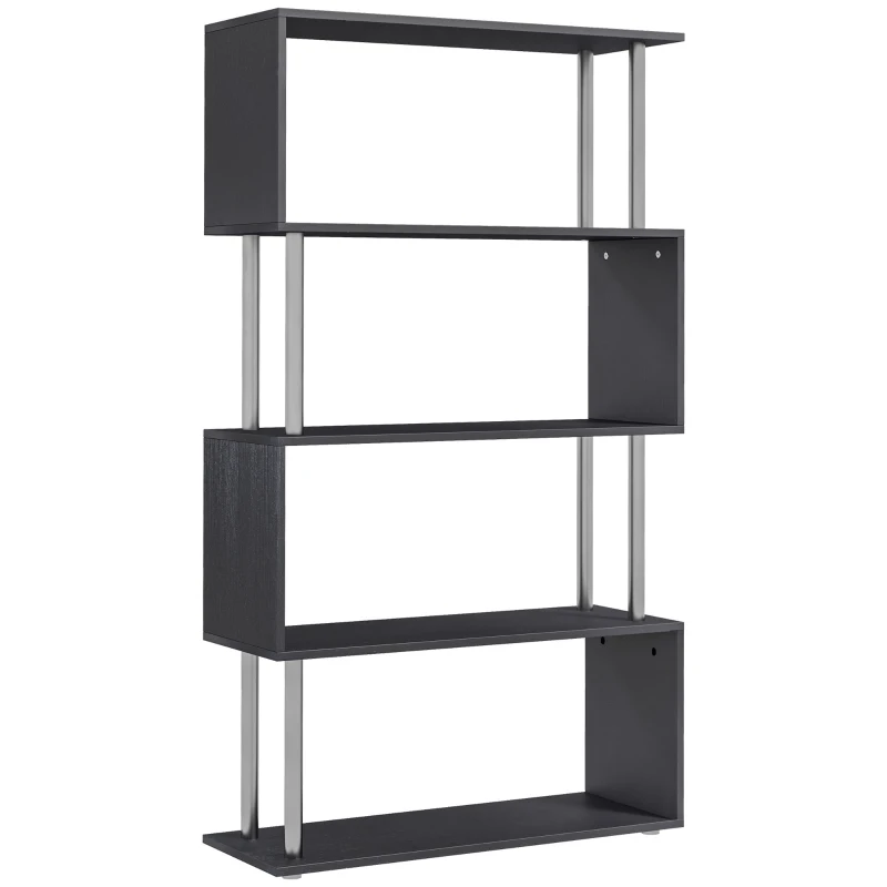 HOMCOM Bibliothèque étagère Design Contemporain en S 4 Niveaux 80L x 30l x 145H cm Coloris Noir