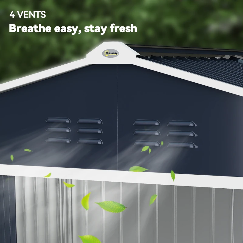 Outsunny Metal Tool Shed with Sliding Doors and Ventilation Windows, 277 x 195 x 192 cm, Dark Gray