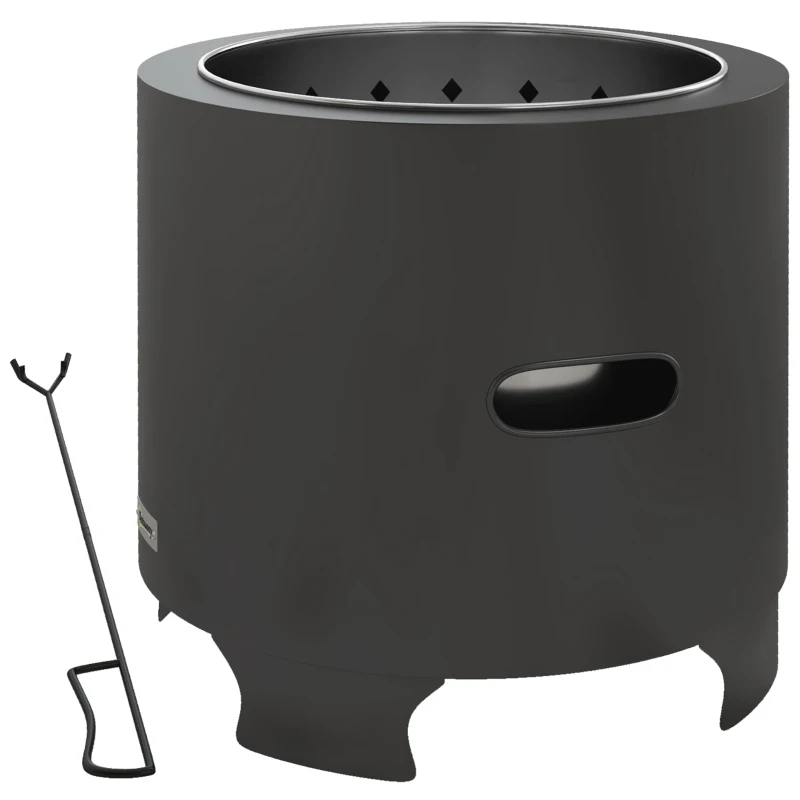 Outsunny Brasero sans fumée foyer à bois extérieur rond portable en métal avec tisonnier - diamètre 45 cm - noir