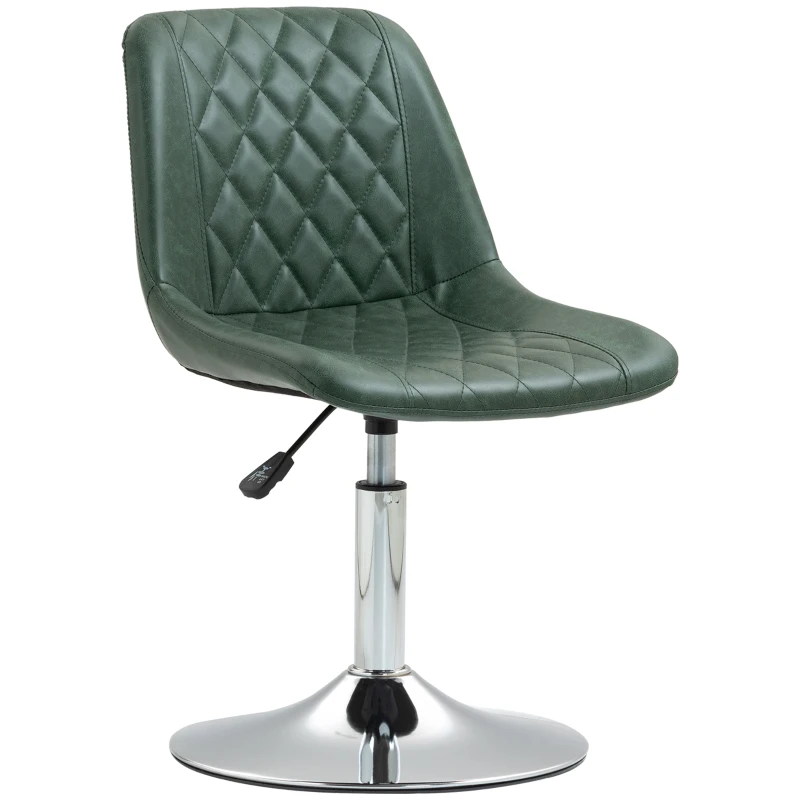 HOMCOM Chaise de bureau sans roulettes et accoudoirs, pivotant avec base en acier, hauteur réglable, en cuir synthétique, vert
