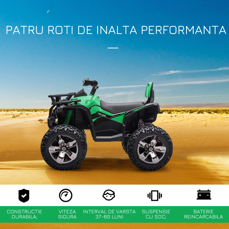 Homcom ATV Electric 12V – Copii 3–5 Ani, Cu Faruri & Baterie