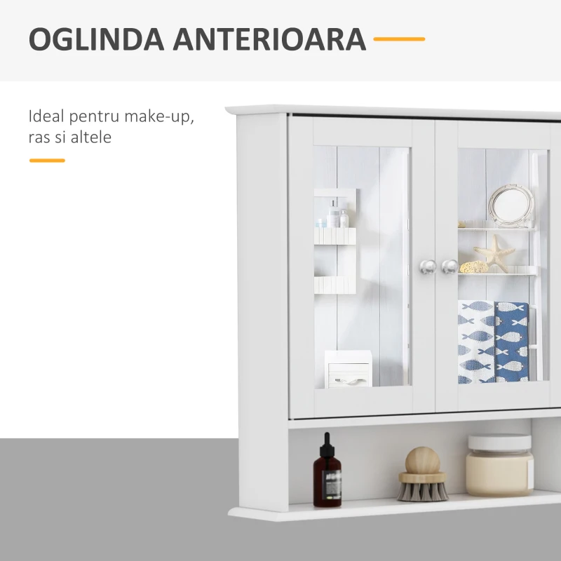 HOMCOM dulap de baie cu oglinda, 56x13x58 cm, alb